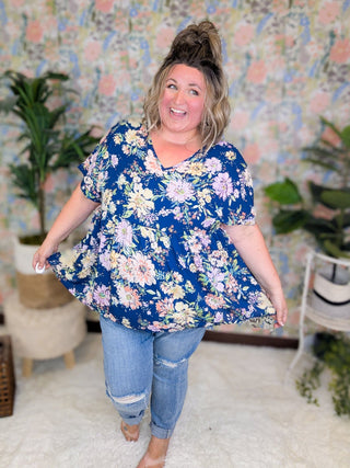 SALE- Felicia Double Vee Tieback Top in Florals (2 Colors)-1- ShortSlv/Slvless Tops-LOVELY MELODY-Styled by Stacked - A Plus Size Women's Boutique in Lakeville, MN