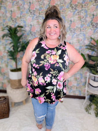Lulu Crossover Floral Print Tank (2 colors)-1- ShortSlv/Slvless Tops-BE STAGE-Styled by Stacked - A Plus Size Women's Boutique in Lakeville, MN