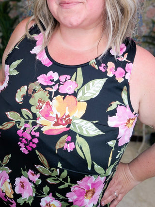 Lulu Crossover Floral Print Tank (2 colors)-1- ShortSlv/Slvless Tops-BE STAGE-Styled by Stacked - A Plus Size Women's Boutique in Lakeville, MN