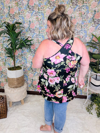Lulu Crossover Floral Print Tank (2 colors)-1- ShortSlv/Slvless Tops-BE STAGE-Styled by Stacked - A Plus Size Women's Boutique in Lakeville, MN