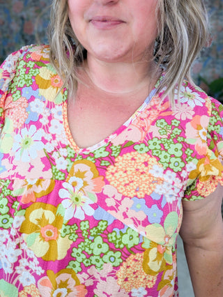 SALE- Catalina Magenta Floral Flutter Sleeve Babydoll Top-1- ShortSlv/Slvless Tops-HEIMISH-Styled by Stacked - A Plus Size Women's Boutique in Lakeville, MN