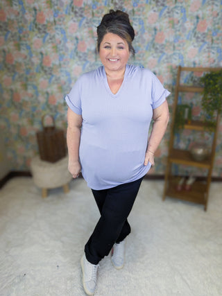 Tommi Urban Ribbed Hooded Short Sleeve Top (3 Colors)-1- ShortSlv/Slvless Tops-HEIMISH-Styled by Stacked - A Plus Size Women's Boutique in Lakeville, MN