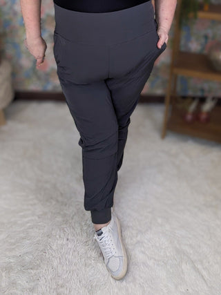 Quinlan High Rise Athletic Joggers in Charcoal Gray-10- Bottoms Non-Denim-WHITE BIRCH-Styled by Stacked - A Plus Size Women's Boutique in Lakeville, MN