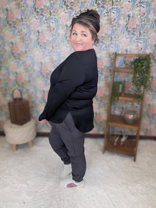 Clarissa Scoop Bottom Active Long Sleeve Top in Black-2- Long Sleeve Tops-WHITE BIRCH-Styled by Stacked - A Plus Size Women's Boutique in Lakeville, MN