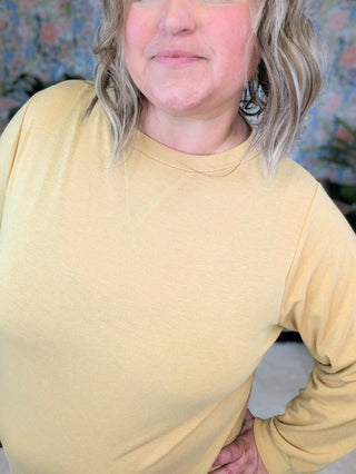 Lainie French Terry Casual Pullover in Faded Gold-2- Long Sleeve Tops-EMERALD-Styled by Stacked - A Plus Size Women's Boutique in Lakeville, MN