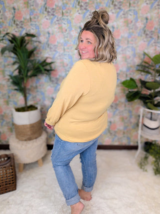 Lainie French Terry Casual Pullover in Faded Gold-2- Long Sleeve Tops-EMERALD-Styled by Stacked - A Plus Size Women's Boutique in Lakeville, MN