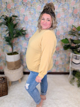 Lainie French Terry Casual Pullover in Faded Gold-2- Long Sleeve Tops-EMERALD-Styled by Stacked - A Plus Size Women's Boutique in Lakeville, MN