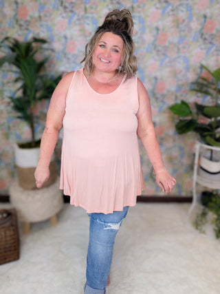 Colleen Scoopneck Pink Tank w/Lace Racerback-1- ShortSlv/Slvless Tops-BE STAGE-Styled by Stacked - A Plus Size Women's Boutique in Lakeville, MN