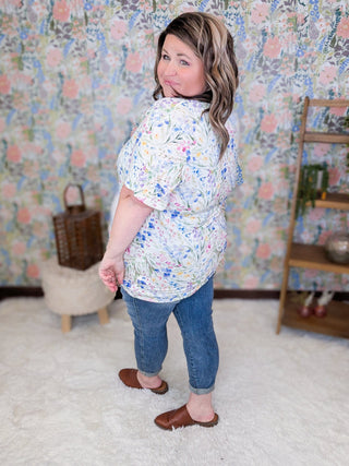 Claire Mockneck Short Sleeve Top in Cottage Wildflower-1- ShortSlv/Slvless Tops-MICHELLE MAE-Styled by Stacked - A Plus Size Women's Boutique in Lakeville, MN