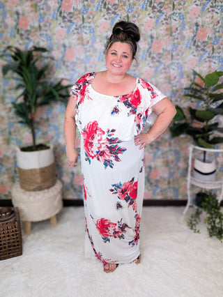 SALE- Isadora Ivory Floral Maxi Dress w/Flounce Top-11- Dress/Romp/Jump-sweet lovely by jen-Styled by Stacked - A Plus Size Women's Boutique in Lakeville, MN