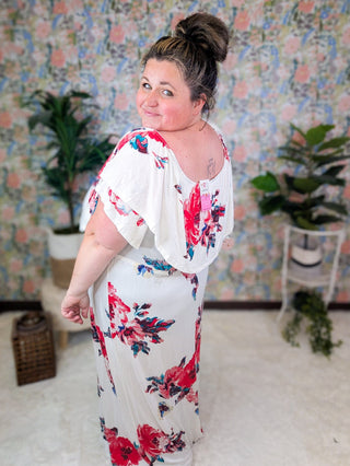 SALE- Isadora Ivory Floral Maxi Dress w/Flounce Top-11- Dress/Romp/Jump-sweet lovely by jen-Styled by Stacked - A Plus Size Women's Boutique in Lakeville, MN