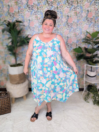 SALE- Bria Cami Midi Dress in Teal Floral-11- Dress/Romp/Jump-HEIMISH-Styled by Stacked - A Plus Size Women's Boutique in Lakeville, MN