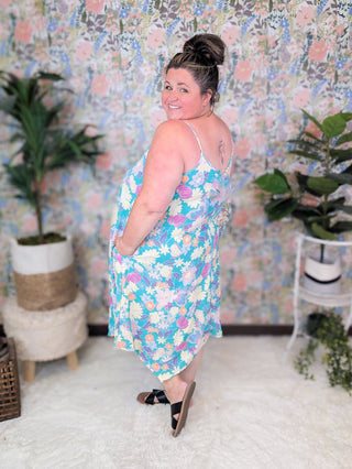 SALE- Bria Cami Midi Dress in Teal Floral-11- Dress/Romp/Jump-HEIMISH-Styled by Stacked - A Plus Size Women's Boutique in Lakeville, MN