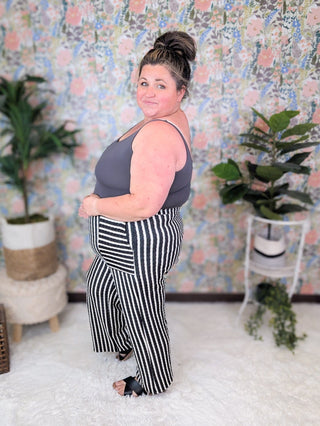 Michaela Pull On Straight Leg Pants in Black + Ivory Stripe-10- Bottoms Non-Denim-HEIMISH-Styled by Stacked - A Plus Size Women's Boutique in Lakeville, MN
