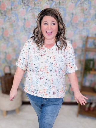 Sophie Vneck Perfect Tee in Spring Florals (3 Colors)-1- ShortSlv/Slvless Tops-MICHELLE MAE-Styled by Stacked - A Plus Size Women's Boutique in Lakeville, MN