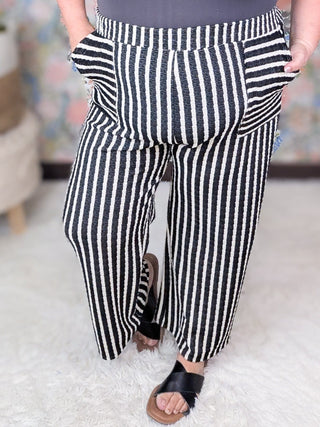 Michaela Pull On Straight Leg Pants in Black + Ivory Stripe-10- Bottoms Non-Denim-HEIMISH-Styled by Stacked - A Plus Size Women's Boutique in Lakeville, MN