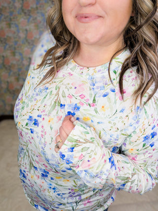 Blair Mockneck Long Sleeve with Thumbholes in Cottage Wildflower-2- Long Sleeve Tops-MICHELLE MAE-Styled by Stacked - A Plus Size Women's Boutique in Lakeville, MN