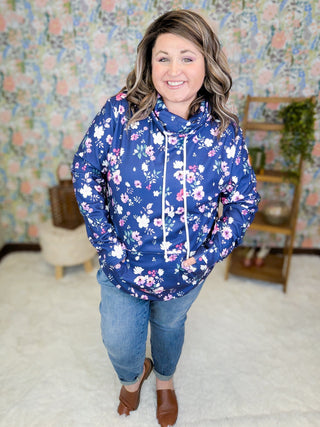PHC Cloud Funnel Neck Pullover in Navy Floral-3- Hooded Tops-MICHELLE MAE-Styled by Stacked - A Plus Size Women's Boutique in Lakeville, MN