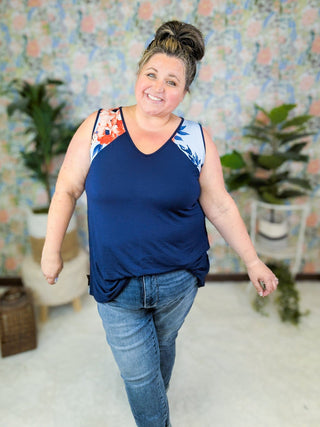 Terri Floral Back + Strap Swing Tank (2 Colors)-1- ShortSlv/Slvless Tops-LOVELY MELODY-Styled by Stacked - A Plus Size Women's Boutique in Lakeville, MN