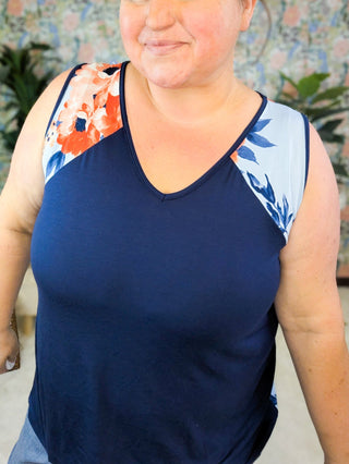 Terri Floral Back + Strap Swing Tank (2 Colors)-1- ShortSlv/Slvless Tops-LOVELY MELODY-Styled by Stacked - A Plus Size Women's Boutique in Lakeville, MN