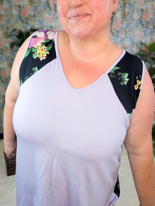 Terri Floral Back + Strap Swing Tank (2 Colors)-1- ShortSlv/Slvless Tops-LOVELY MELODY-Styled by Stacked - A Plus Size Women's Boutique in Lakeville, MN