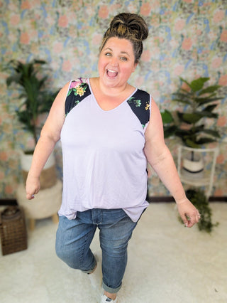 Terri Floral Back + Strap Swing Tank (2 Colors)-1- ShortSlv/Slvless Tops-LOVELY MELODY-Styled by Stacked - A Plus Size Women's Boutique in Lakeville, MN