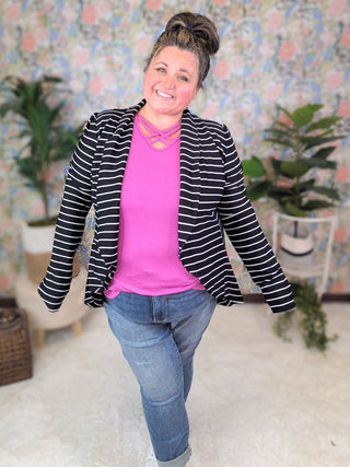 Scarlett Strappy Vneck Short Sleeve Tee in Dark Orchid-1- ShortSlv/Slvless Tops-HEIMISH-Styled by Stacked - A Plus Size Women's Boutique in Lakeville, MN