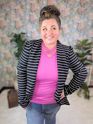 Scarlett Strappy Vneck Short Sleeve Tee in Dark Orchid-1- ShortSlv/Slvless Tops-HEIMISH-Styled by Stacked - A Plus Size Women's Boutique in Lakeville, MN