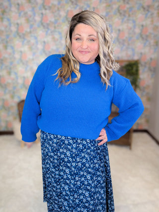 Elyse Ribbed Mockneck Sweater in Royal Blue-2- Long Sleeve Tops-HEIMISH-Styled by Stacked - A Plus Size Women's Boutique in Lakeville, MN