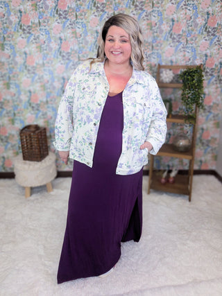 Simone Vneck Maxi Dress w/Side Slits in Plum-11- Dress/Romp/Jump-EMERALD-Styled by Stacked - A Plus Size Women's Boutique in Lakeville, MN