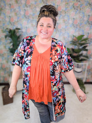 Ophelia Bold Floral Open Cardigan in Black-4- Overlayer Tops-HEIMISH-Styled by Stacked - A Plus Size Women's Boutique in Lakeville, MN