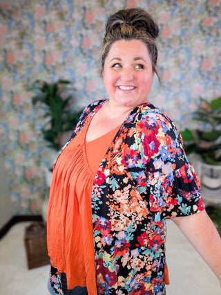 Ophelia Bold Floral Open Cardigan in Black-4- Overlayer Tops-HEIMISH-Styled by Stacked - A Plus Size Women's Boutique in Lakeville, MN