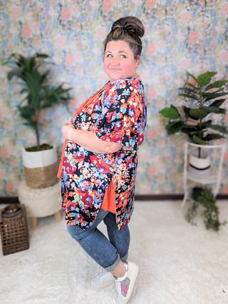 Ophelia Bold Floral Open Cardigan in Black-4- Overlayer Tops-HEIMISH-Styled by Stacked - A Plus Size Women's Boutique in Lakeville, MN