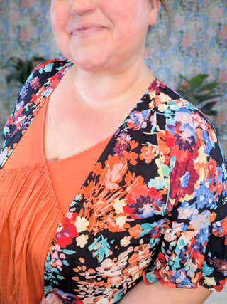 Ophelia Bold Floral Open Cardigan in Black-4- Overlayer Tops-HEIMISH-Styled by Stacked - A Plus Size Women's Boutique in Lakeville, MN