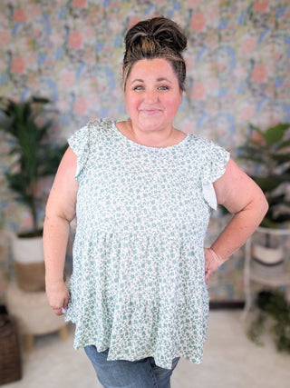 Sonnet Flutter Sleeve Tiered Top in Ivory Ditsy Floral (2 Colors)-1- ShortSlv/Slvless Tops-HEIMISH-Styled by Stacked - A Plus Size Women's Boutique in Lakeville, MN