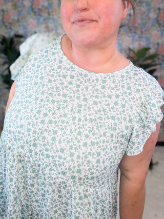 Sonnet Flutter Sleeve Tiered Top in Ivory Ditsy Floral (2 Colors)-1- ShortSlv/Slvless Tops-HEIMISH-Styled by Stacked - A Plus Size Women's Boutique in Lakeville, MN