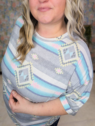 Anna Crewneck Relaxed Tee in Aztec (2 Colors)-1- ShortSlv/Slvless Tops-LOVELY MELODY-Styled by Stacked - A Plus Size Women's Boutique in Lakeville, MN