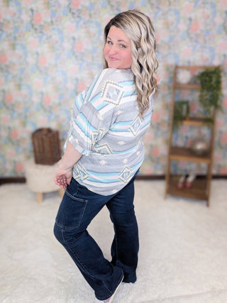 Anna Crewneck Relaxed Tee in Aztec (2 Colors)-1- ShortSlv/Slvless Tops-LOVELY MELODY-Styled by Stacked - A Plus Size Women's Boutique in Lakeville, MN