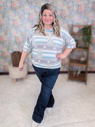 Anna Crewneck Relaxed Tee in Aztec (2 Colors)-1- ShortSlv/Slvless Tops-LOVELY MELODY-Styled by Stacked - A Plus Size Women's Boutique in Lakeville, MN