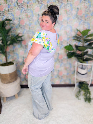 SALE- Leah Scoopneck Top w/Mod Floral Double Flutter Sleeves (3 Colors)-1- ShortSlv/Slvless Tops-LOVELY MELODY-Styled by Stacked - A Plus Size Women's Boutique in Lakeville, MN