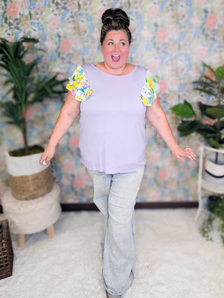 SALE- Leah Scoopneck Top w/Mod Floral Double Flutter Sleeves (3 Colors)-1- ShortSlv/Slvless Tops-LOVELY MELODY-Styled by Stacked - A Plus Size Women's Boutique in Lakeville, MN