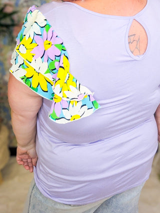 SALE- Leah Scoopneck Top w/Mod Floral Double Flutter Sleeves (3 Colors)-1- ShortSlv/Slvless Tops-LOVELY MELODY-Styled by Stacked - A Plus Size Women's Boutique in Lakeville, MN