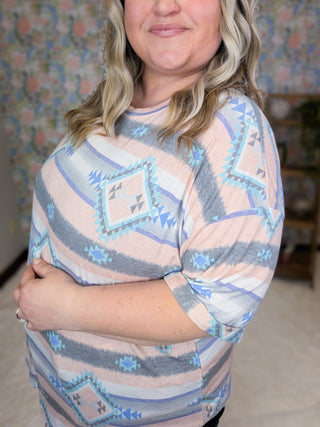 Anna Crewneck Relaxed Tee in Aztec (2 Colors)-1- ShortSlv/Slvless Tops-LOVELY MELODY-Styled by Stacked - A Plus Size Women's Boutique in Lakeville, MN