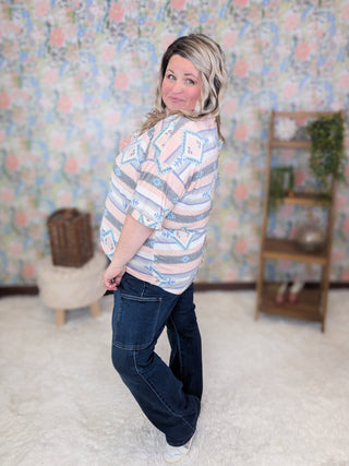 Anna Crewneck Relaxed Tee in Aztec (2 Colors)-1- ShortSlv/Slvless Tops-LOVELY MELODY-Styled by Stacked - A Plus Size Women's Boutique in Lakeville, MN