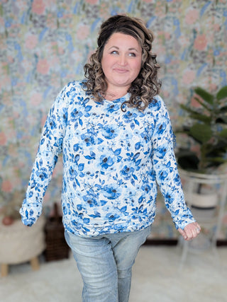 Blair Mockneck w/Thumbholes in Sapphire Stems-2- Long Sleeve Tops-MICHELLE MAE-Styled by Stacked - A Plus Size Women's Boutique in Lakeville, MN