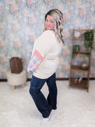 Jackie Crewneck Pullover w/Granny Square Long Sleeves-2- Long Sleeve Tops-HAPTICS-Styled by Stacked - A Plus Size Women's Boutique in Lakeville, MN