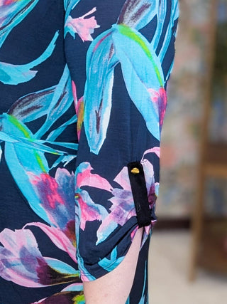 Brenda 3/4 Sleeve Belted Dress in Navy Watercolor Floral-11- Dress/Romp/Jump-HEIMISH-Styled by Stacked - A Plus Size Women's Boutique in Lakeville, MN