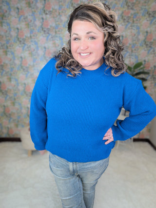 Elyse Ribbed Mockneck Sweater in Royal Blue-2- Long Sleeve Tops-HEIMISH-Styled by Stacked - A Plus Size Women's Boutique in Lakeville, MN