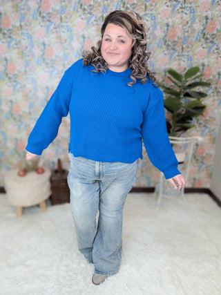 Elyse Ribbed Mockneck Sweater in Royal Blue-2- Long Sleeve Tops-HEIMISH-Styled by Stacked - A Plus Size Women's Boutique in Lakeville, MN