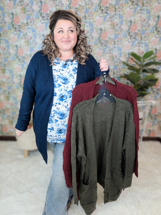 Kensington Cozy Sweater Cardigan w/Pockets in Dark Solids-4- Overlayer Tops-MICHELLE MAE-Styled by Stacked - A Plus Size Women's Boutique in Lakeville, MN